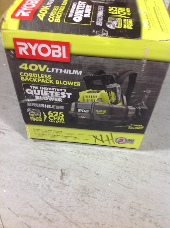 lot 115 image: Ryobi 40V Lithium Cordless backpack blower in very good condition