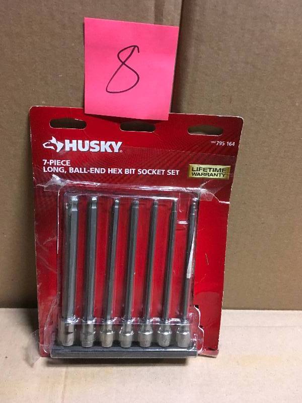 lot 8 image: Husky 38 in. Drive SAE Long Ball Hex Bit Socket Set (7-Piece)  in good working condition