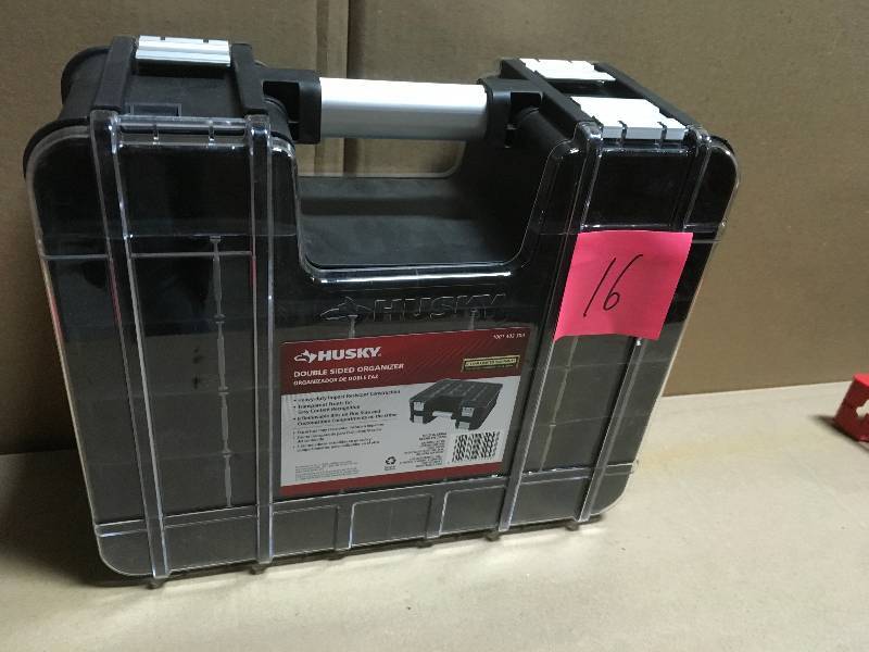 lot 16 image: Husky 15 in. x 13 in. Black Pro Double Sided Small Parts Organizer with Bins (8-Piece)  in good working condition
