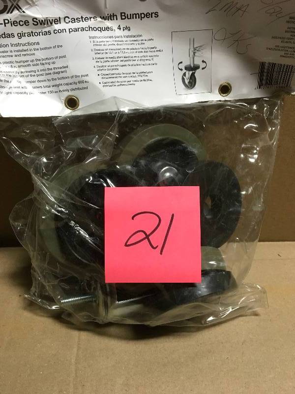 lot 21 image: HDX 563065 - 4 Pcs Industrial 600lb 4 Swivel Casters & Bumpers Wheels Set in good condition