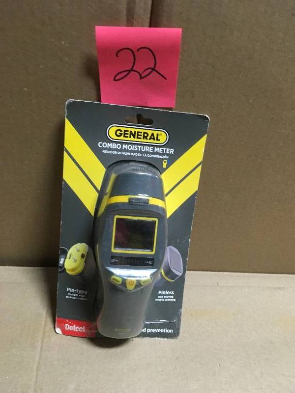 lot 22 image: General Tools Combo Moisture Meter, Pin Type or Pinless, Temperature and Humidity  in good working condition