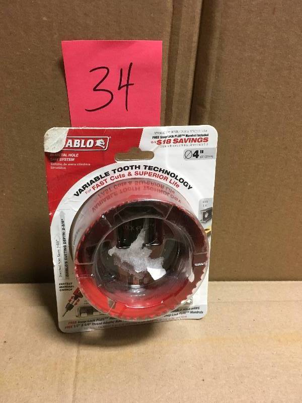 lot 34 image: Diablo 4 in. Bi-Metal Hole Saw with SnapLock Plus Mandrel System  in good working condition