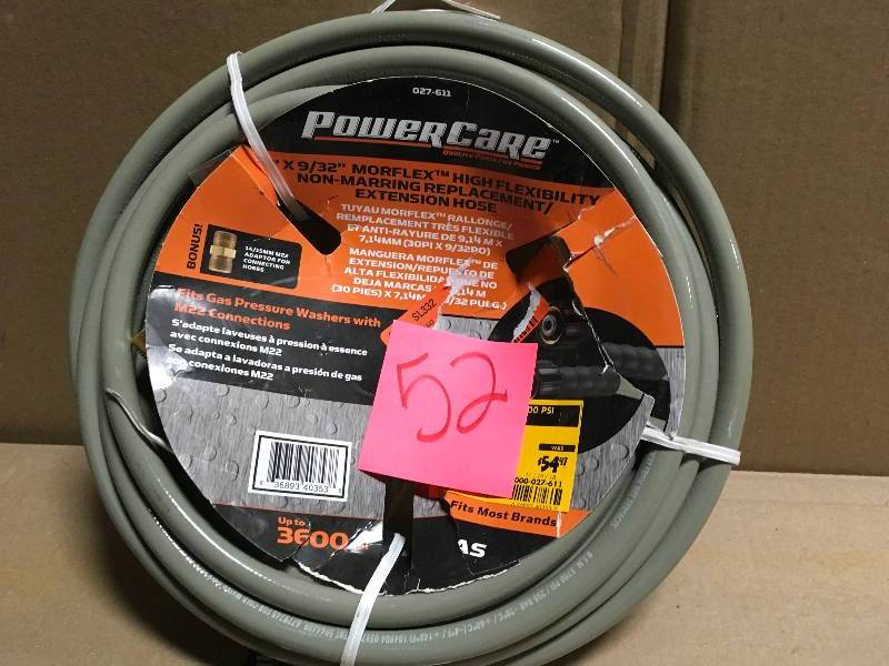 lot 52 image: Power Care 3,600 psi 932 in. x 30 ft. ReplacementExtension Hose with Adapter for Gas in good condition Pressure Washer