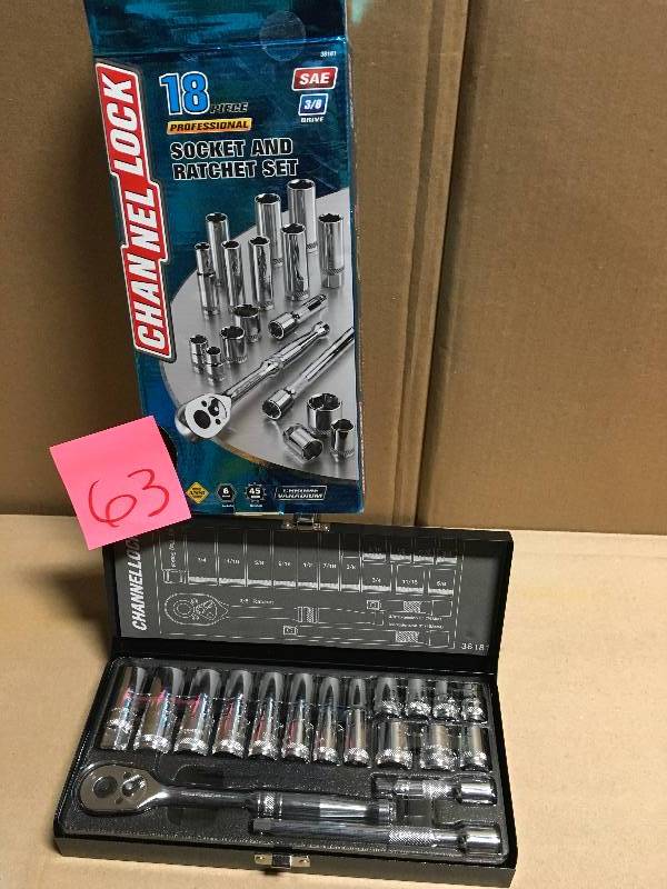 lot 63 image: Channellock 38 in. Drive SAE Standard Socket Set (18-Piece) not used