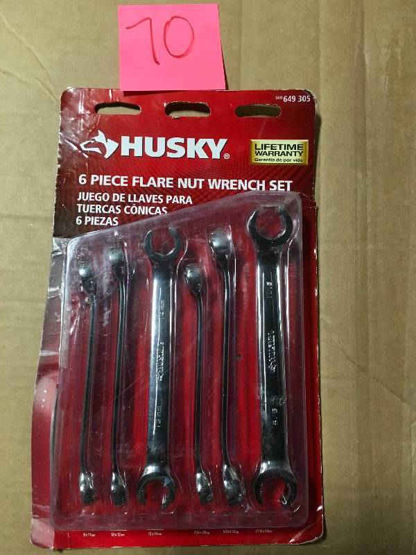lot 70 image: Husky SAE & MM Flare Nut Wrench Set (6-Piece) in good condition