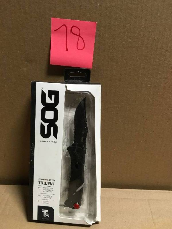 lot 78 image: SOG Trident Partially Serrated Folding Utility Knife in good condition