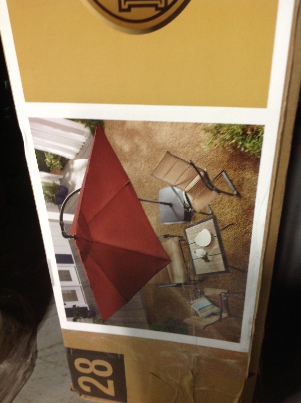 lot 119 image: Hampton Bay 8 ft. Square Aluminum Cantilever Offset Patio Umbrella in Chili in good conditions