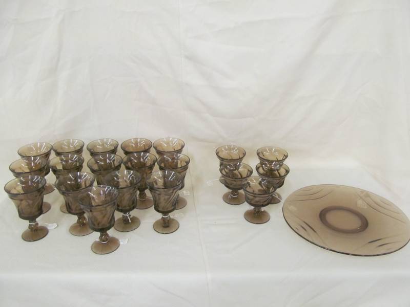 lot 10 image: Fostoria Jamestown brown glass ware