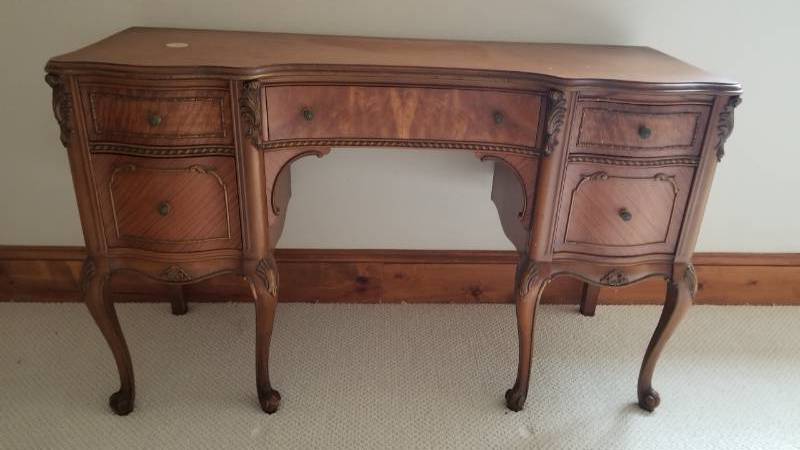 lot 33 image: Antique French Provincial Vanity Desk and Bench