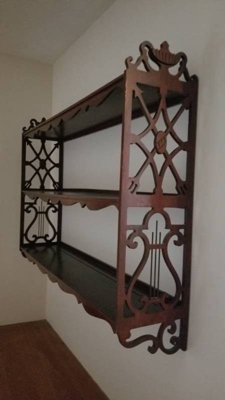 lot 92 image: Antique Ornate Two Shelf Wall Mount Display Shelf