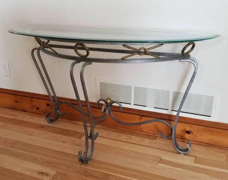 lot 23 image: Beveled Glass Top Demi-Lune Table, 2 of 2