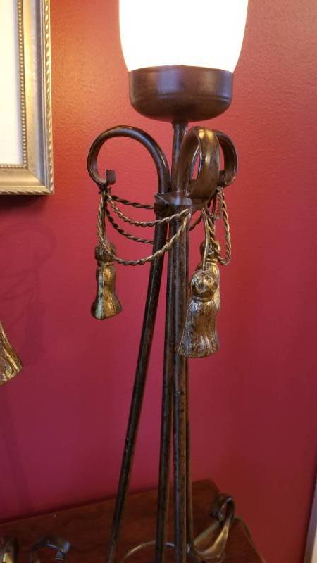 lot 26 image: Art Glass and Metal Table Lamps, Pair