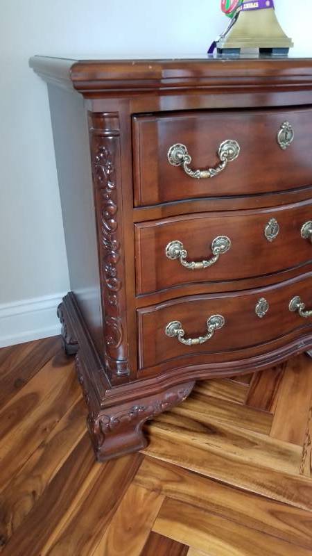 lot 8 image: Mahogany Nightstand Side Table Three Drawers, 1 of 2