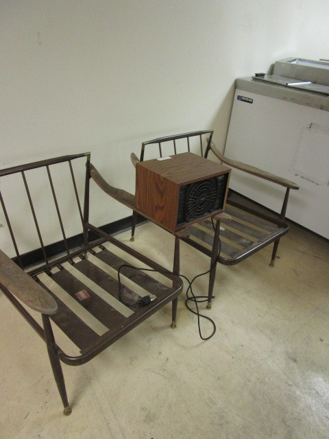 lot 111 image: MID-CENTURY MODERN PATIO CHAIR FRAMES AND AIR PURIFIER