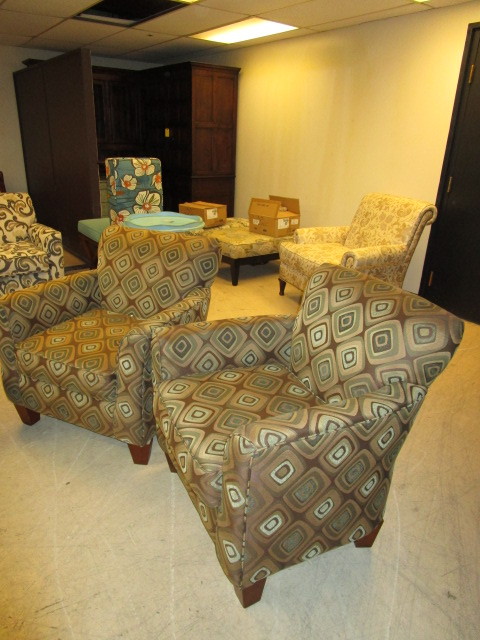 lot 142 image: GEOMETRIC PATTERNED ARMCHAIRS