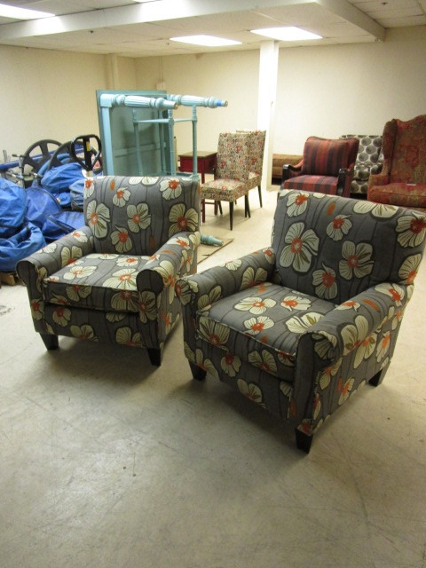 lot 145 image: MODERN FLORAL ARMCHAIRS