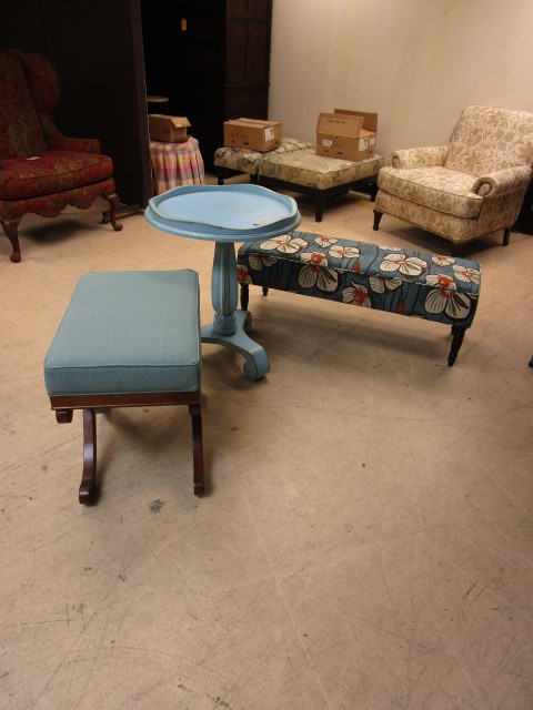 lot 146 image: BENCH, FOOTREST AND TABLE COMBINATION
