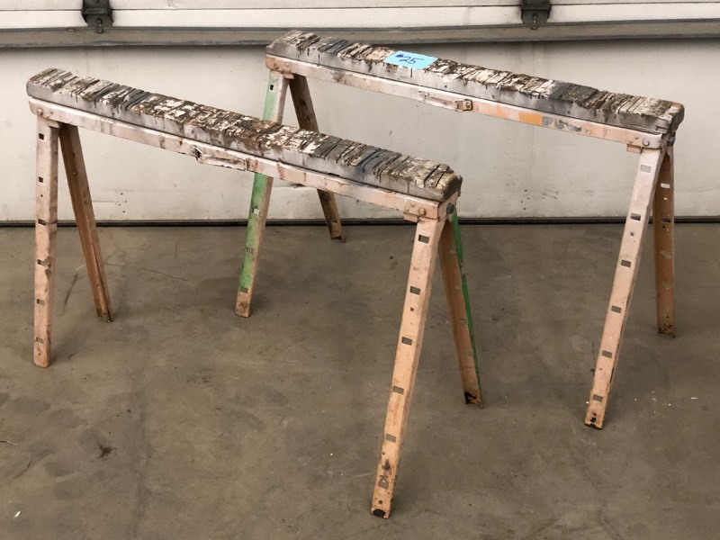 lot 25 image: (2) Folding Steel Saw Horses
