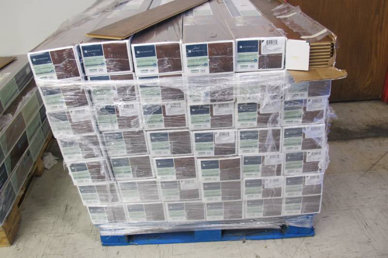 lot F1 image: Pallet of Harmonics Toasted Cinnamon Oak Laminate Moisture Resistant Flooring - 42 Boxes