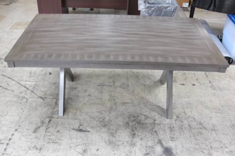 lot 18 image: Charcoal Gray Finished Farmhouse Table with X-Legs and crossbar - Slight Bubbling