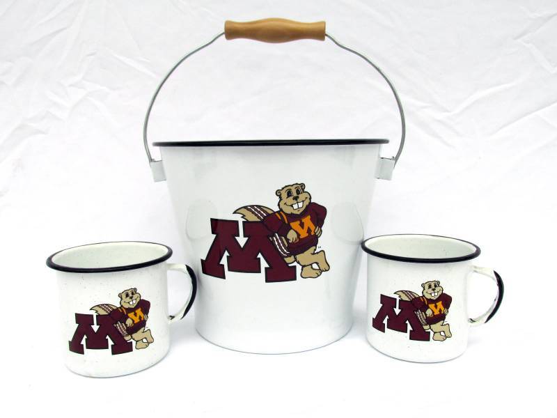 lot 49 image: New Minnesota Golden Gophers Metal Bucket and Metal Mug Set