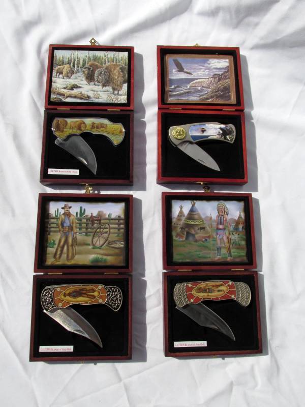 lot 63 image: Lot of New Vintage Themed Pocket Knives With Wood Cases