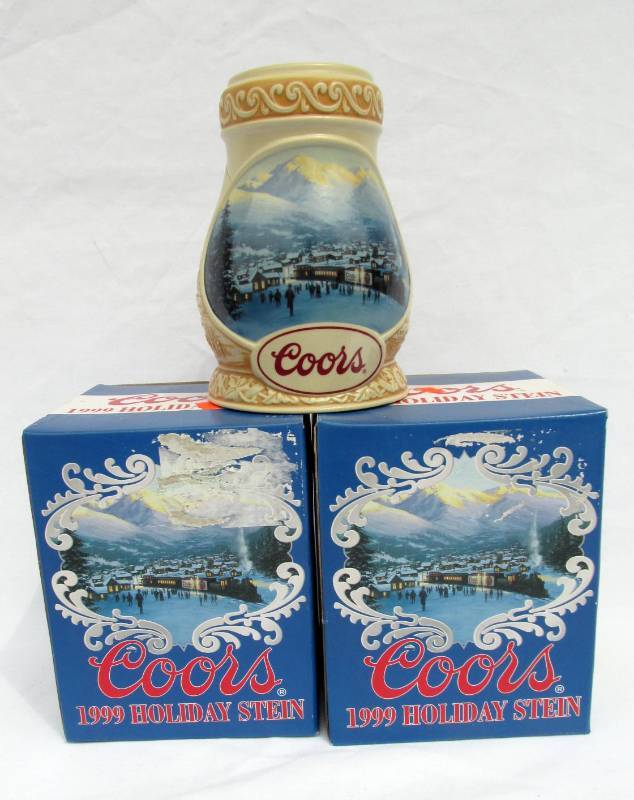 lot 94 image: Pair of New Vintage 1999 Coors Holiday Beer Steins