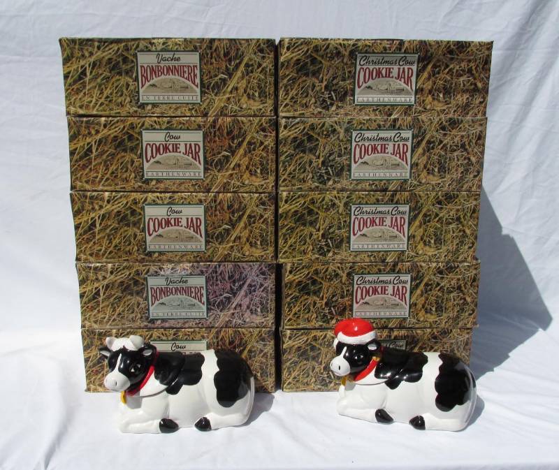 lot 1 image: Large Lot of New Earthenware Ceramic Cow Cookie Jars With Sound