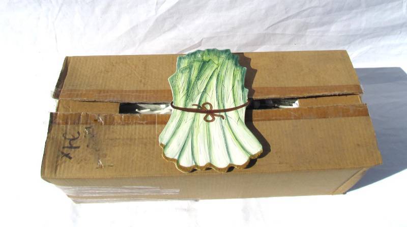 lot 13 image: Lot of New Vintage Ceramic Green Onions Themed Trivets