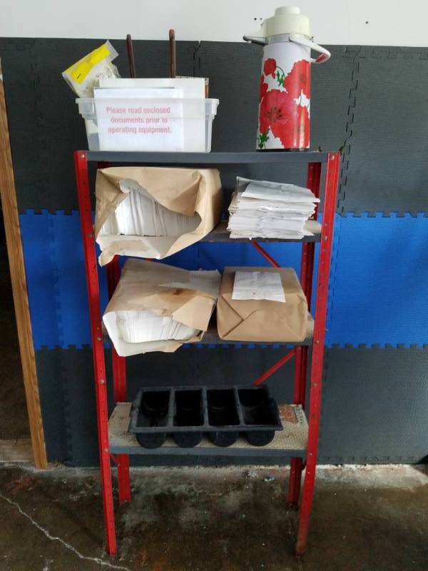 lot 27 image: Metal Shelf with all kinds of restaurant products