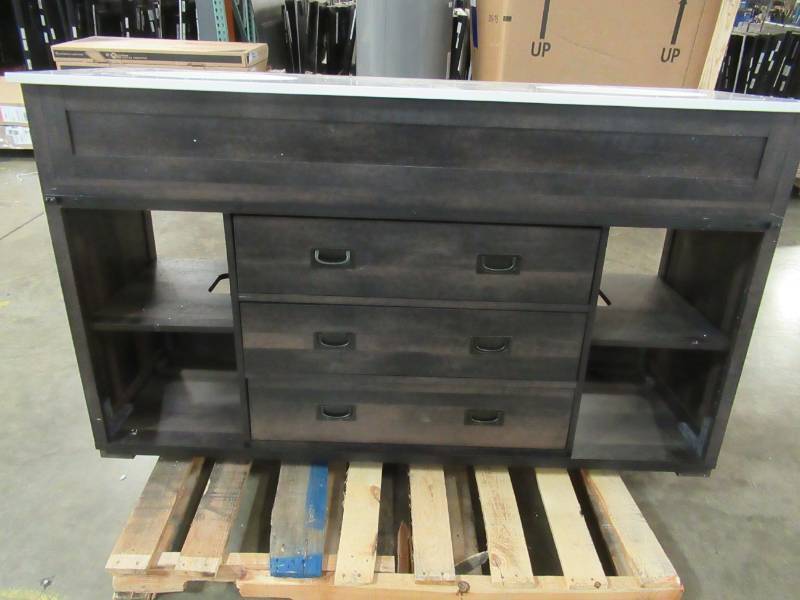 lot 51 image: Style Selections Morriston Distressed Java Double Sink Vanity with White Engineered Stone Top (Common 60-in x 20-in) WSL60BHV