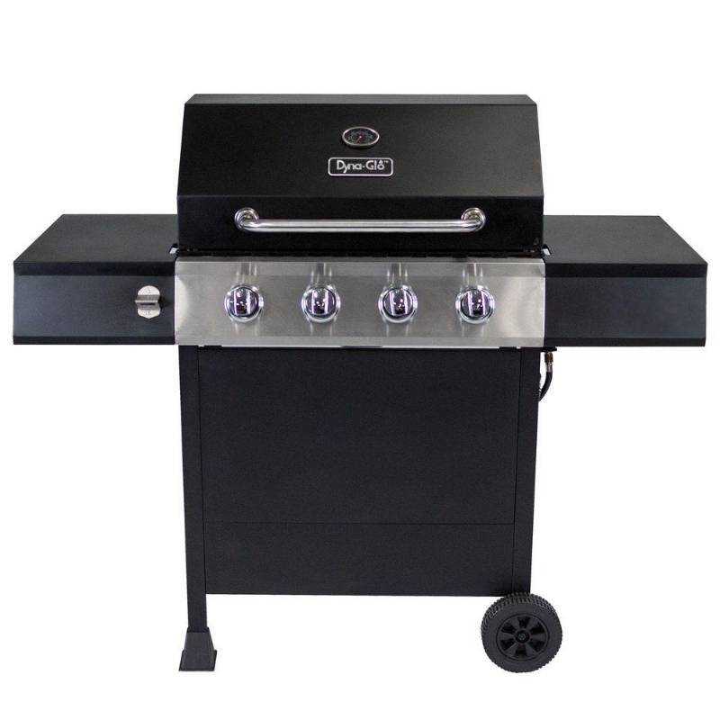 lot 29 image: Dyna-Glo 4-Burner 12K BTU (48,000 BTU Total) Open Cart LP Gas Grill in Black DGF493PNP-D - New in Box.