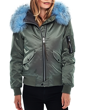 lot 57 image: SAM New York Jenny Fur Trim Womens Bomber Jacket Size Medium, XW7147SHR - NEW With Tags