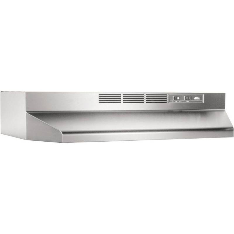 lot 92 image: Broan 41000 Series 24 in. Ductless Under Cabinet Range Hood with Light in Stainless Steel, 412404 - New in Box