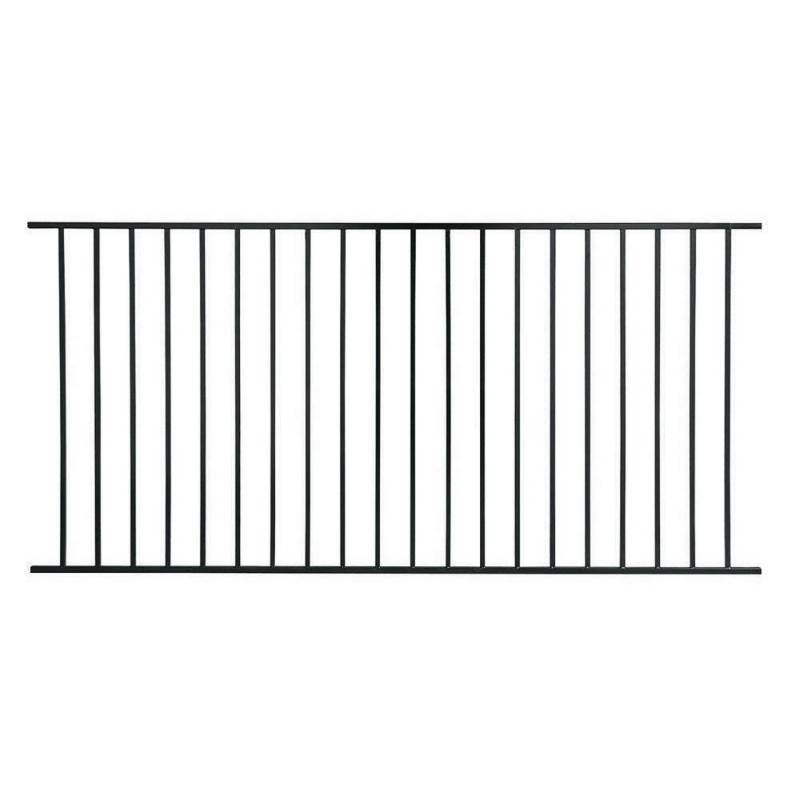 lot 136 image: Pro Series 3.6 ft. x 7.75 ft. Black Galvanized Steel Fixed Flush Top Fence Panel, F2SO93X44US - 2 Panels