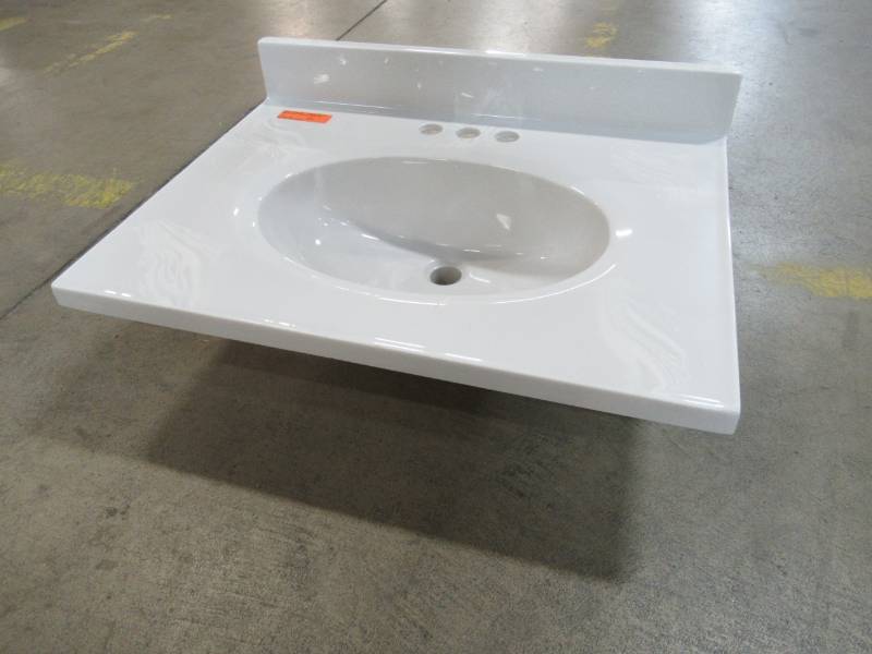 lot 59 image: Design House 25 in. Cultured Marble Vanity Top in Solid White with Basin 552000.
