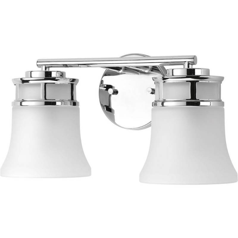 lot 146 image: Progress Lighting Cascadia Collection 16 in. 2-Light Polished Chrome Bathroom Vanity Light with Etched Glass Shades, P2147-15