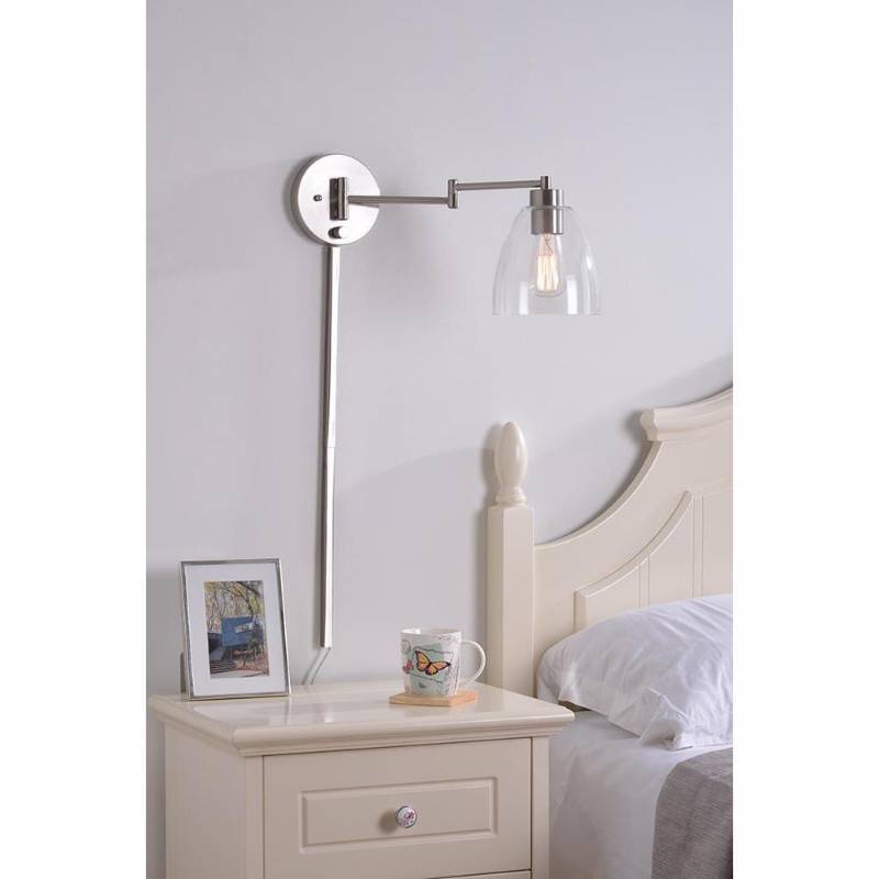 lot 149 image: Kenroy Home Edis 1-Light Brushed Steel Wall Swing Arm Light, 33077BS