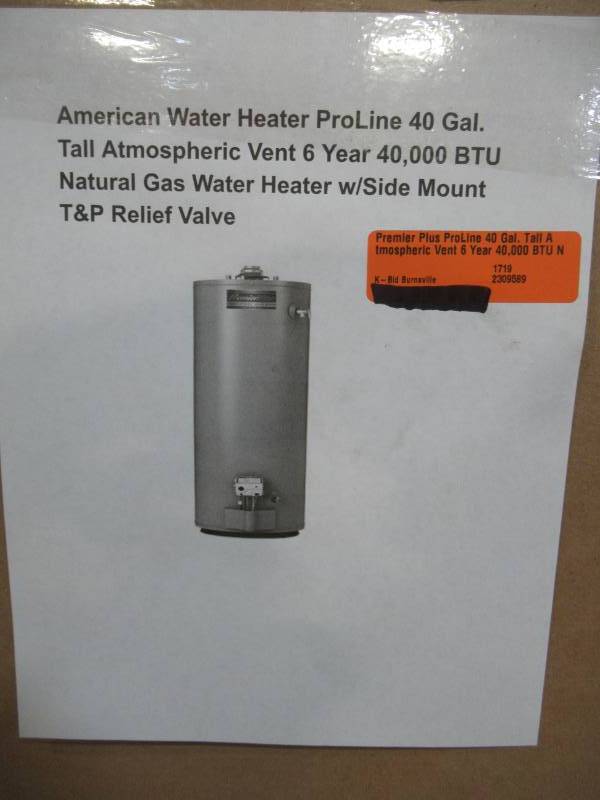 American Water Heater Premier Plus ProLine 40 Gal. Tall Atmospheric Vent 6 Year 40,000 BTU