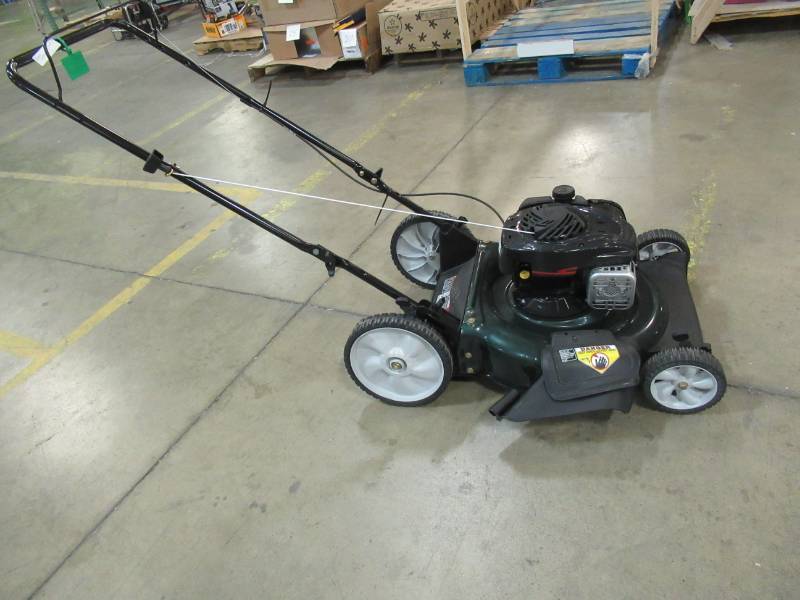 lot 162 image: Poulan Pro 21 in. Walk-Behind Gas Push Mower, 961120134. - Rear Wheels Slightly Bent.