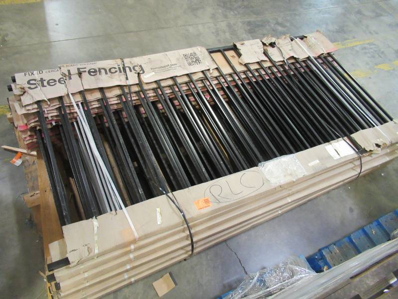 lot 138 image: Pro Series 3.6 ft. x 7.75 ft. Black Galvanized Steel Fixed Flush Top Fence Panel, F2SO93X44US - 2 Panels