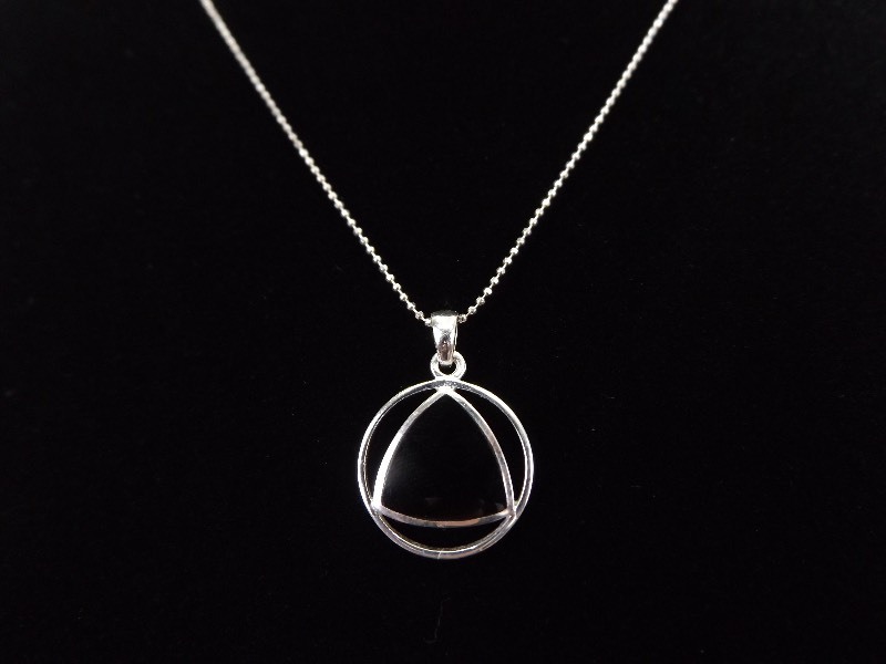 lot 21 image: .925 Sterling Silver Modernist Inlayed Black Onyx Pendant Necklace