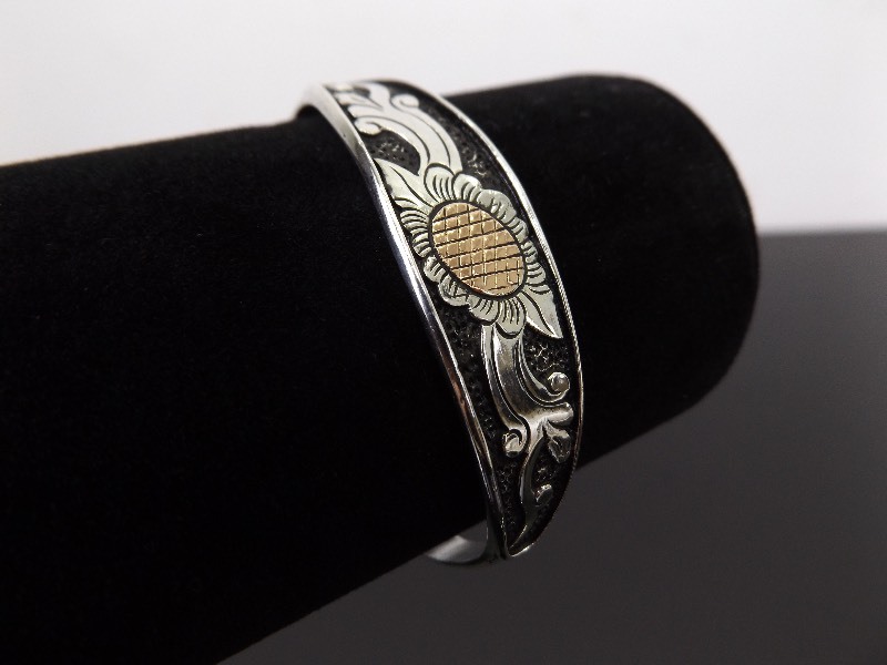 lot 36 image: .925 Sterling Silver Golden Pineapple Cuff Bracelet