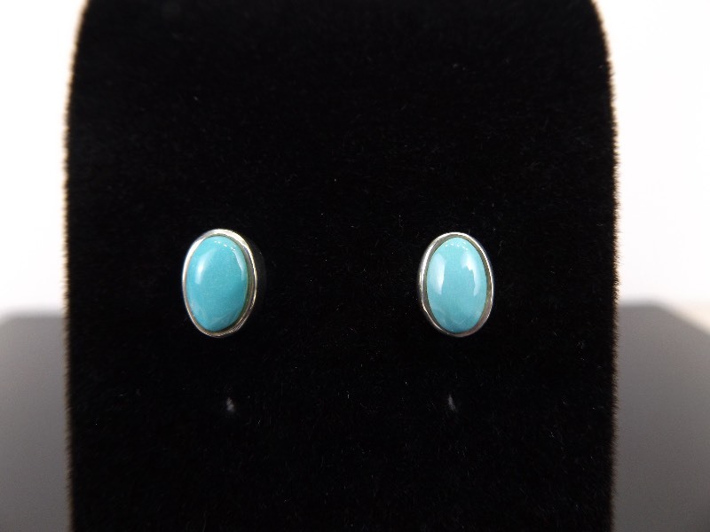 lot 49 image: .925 Sterling Silver Seafoam Green Turquoise Cabochon Earrings