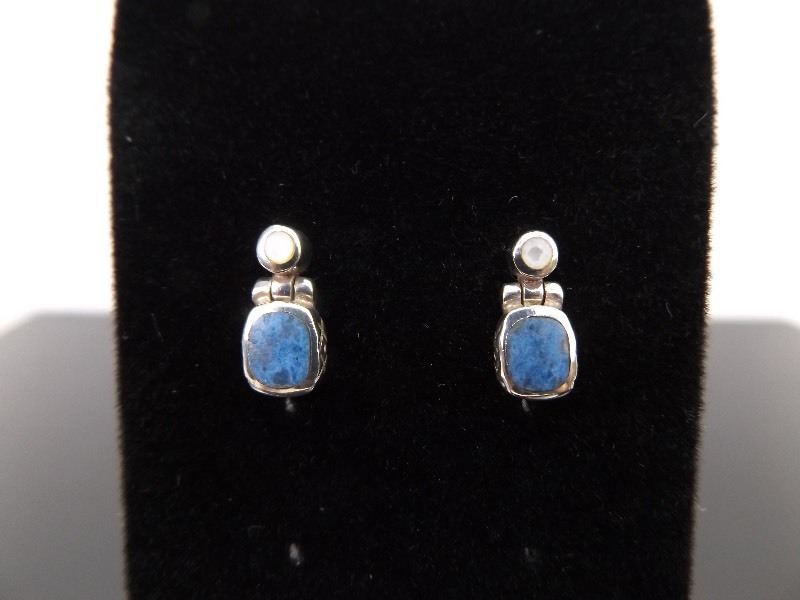 lot 54 image: .925 Sterling Silver Inlayed Sodalite Earrings