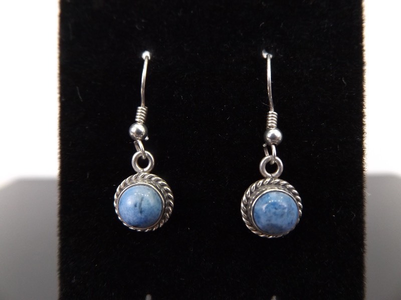 lot 55 image: .925 Sterling Silver Sodalite Cabochon Dangle Earrings