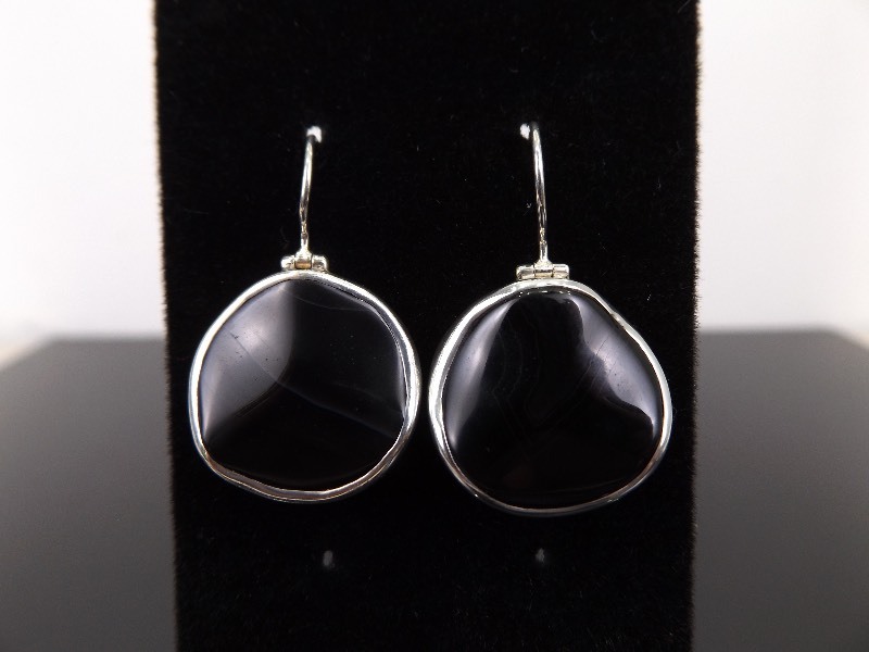 lot 58 image: .925 Sterling Silver Black Onyx Artistic Dangle Earrings