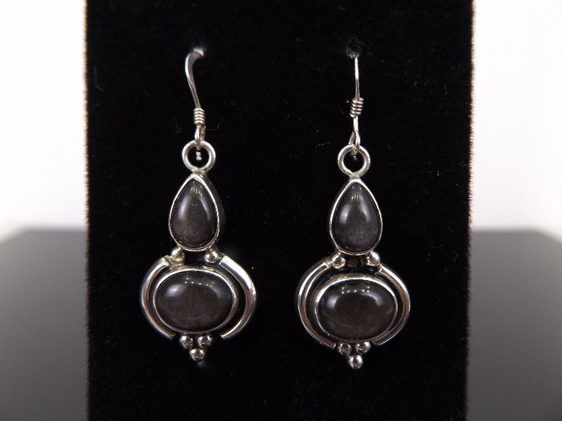 lot 61 image: .925 Sterling Silver Black Cats Eye Chrysoberyl Dangle Earrings