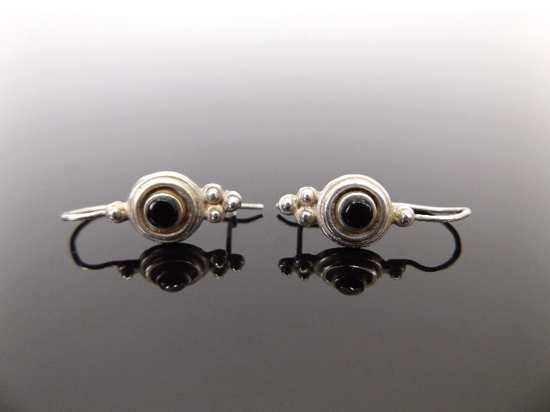 lot 63 image: .925 Sterling Silver Black Onyx Cabochon Earrings