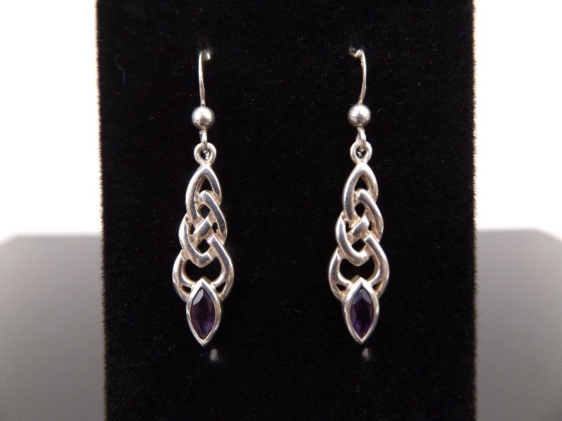lot 72 image: .925 Sterling Silver Faceted Amethyst Dangle Earrings
